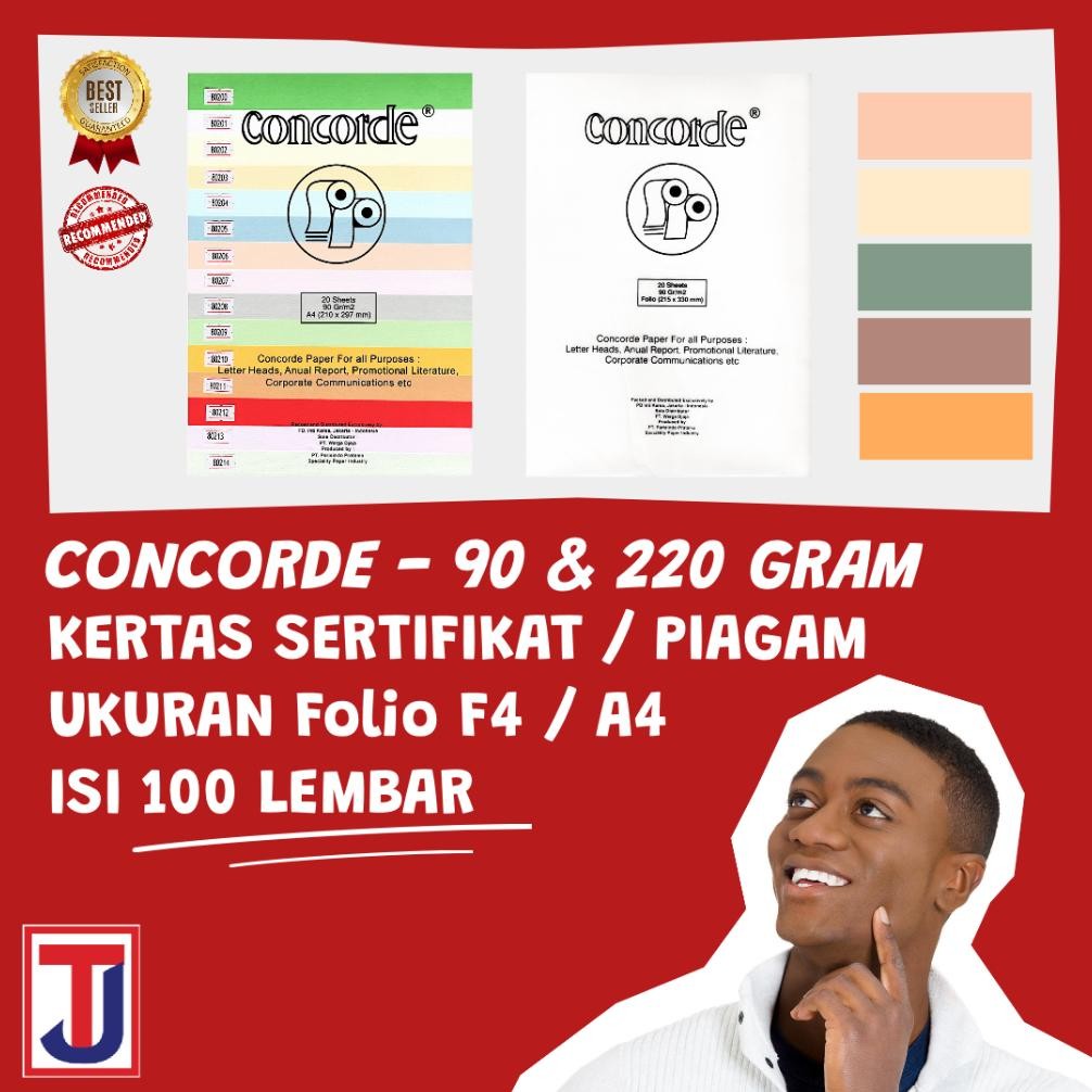 

CONCORDE 90 GRAM - 220 GRAM ISI 100 LEMBAR Folio F4 / A4 / A3 / A3+ / A5 / Quarto ( Warna Putih, Light Yellow, Krem / Cream, Blue, Green ) Kertas Karton Sertifikat / Piagam AST