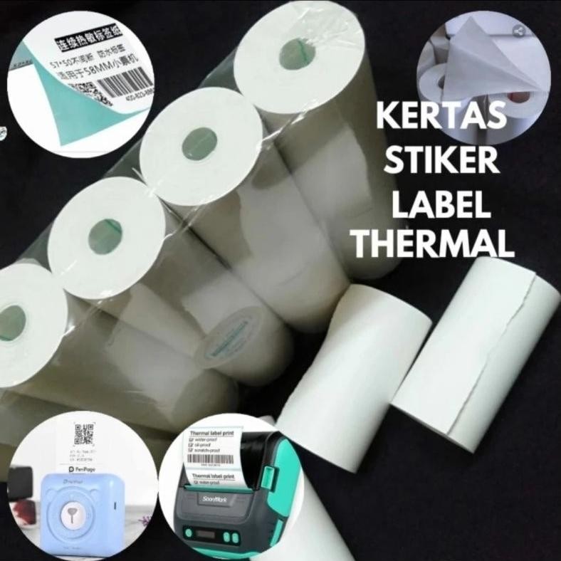 

Kertas thermal stiker label 58/57x30mm paket 10 pcs / Struk udah ada lem perekat AST
