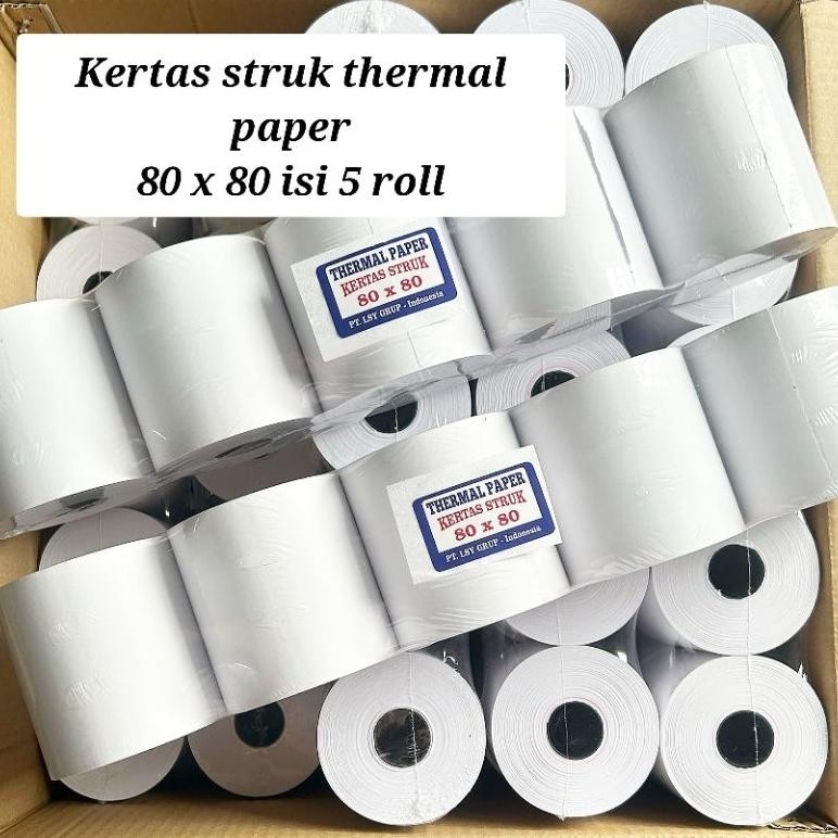 

merk LSY / kertas struk / thermal kasir paper 80x80 isi 5 roll AST