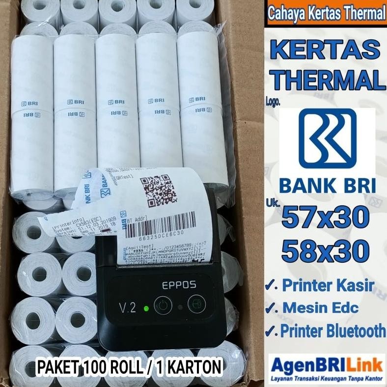 

( 100 ROLL )KERTAS THERMAL EDC LOGO BANK BRI / COCOK UNTUK EDC BRILINK DLL AST