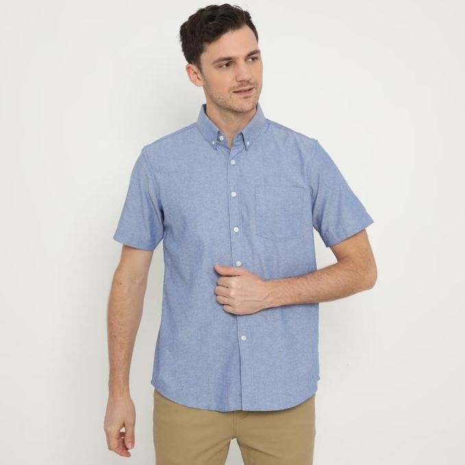 Platini Kemeja Pria Polos Oxford Pendek Dusty Blue 1069