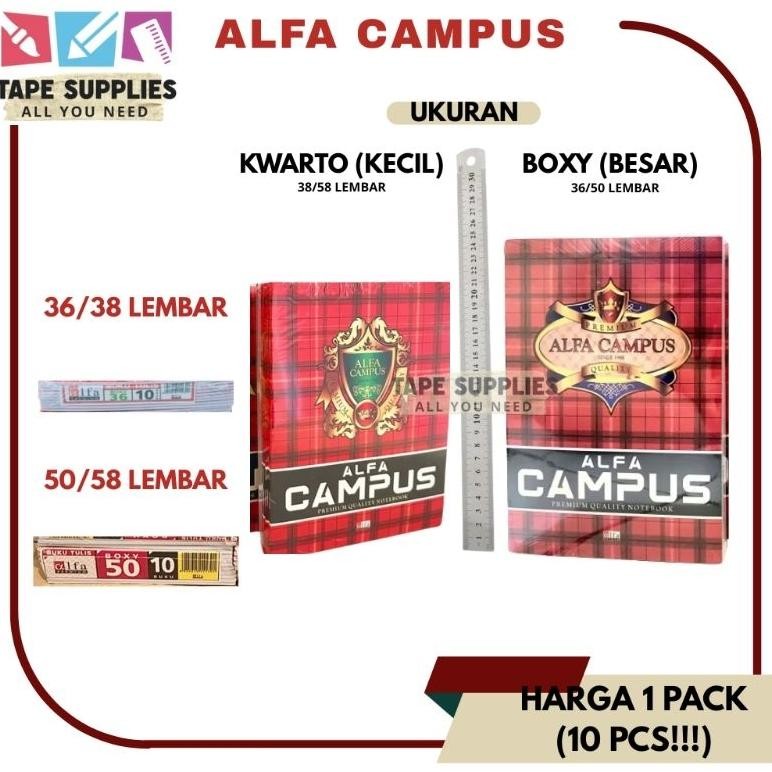 

Buku Tulis Alfa Campus 50 Lembar / Alfa Campus 36 Lembar (isi 10 pcs) Besar - Kecil AST