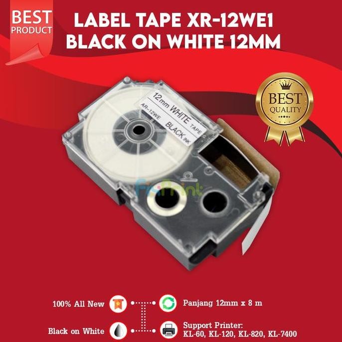 

Label Tape 12Mm Xr-12Yw1 Printer Casio Kl820 Kl7400 Black On Yellow New Stok