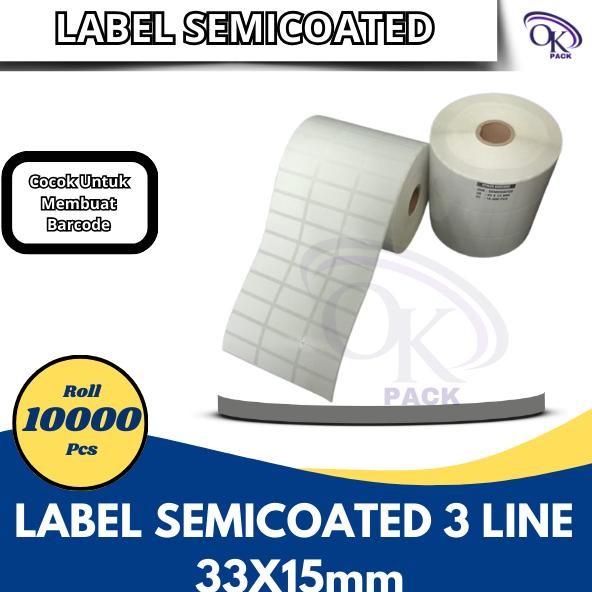 

LABEL SEMICOATED(BUKAN THERMAL) 33 x 15 mm 3 Line, Stiker Printer Barcode, Core 1 Inch isi 10000 Pcs AST
