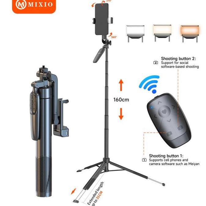 Mixio A66 - 160Cm Tongsis Bluetooth Selfie Stick Tripod With Led Light