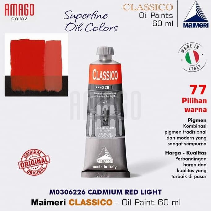 

Cat Minyak Lukis MAIMERI Classico - Oil Paint - Cadmium Red Light - 60ml - M0306226 AST