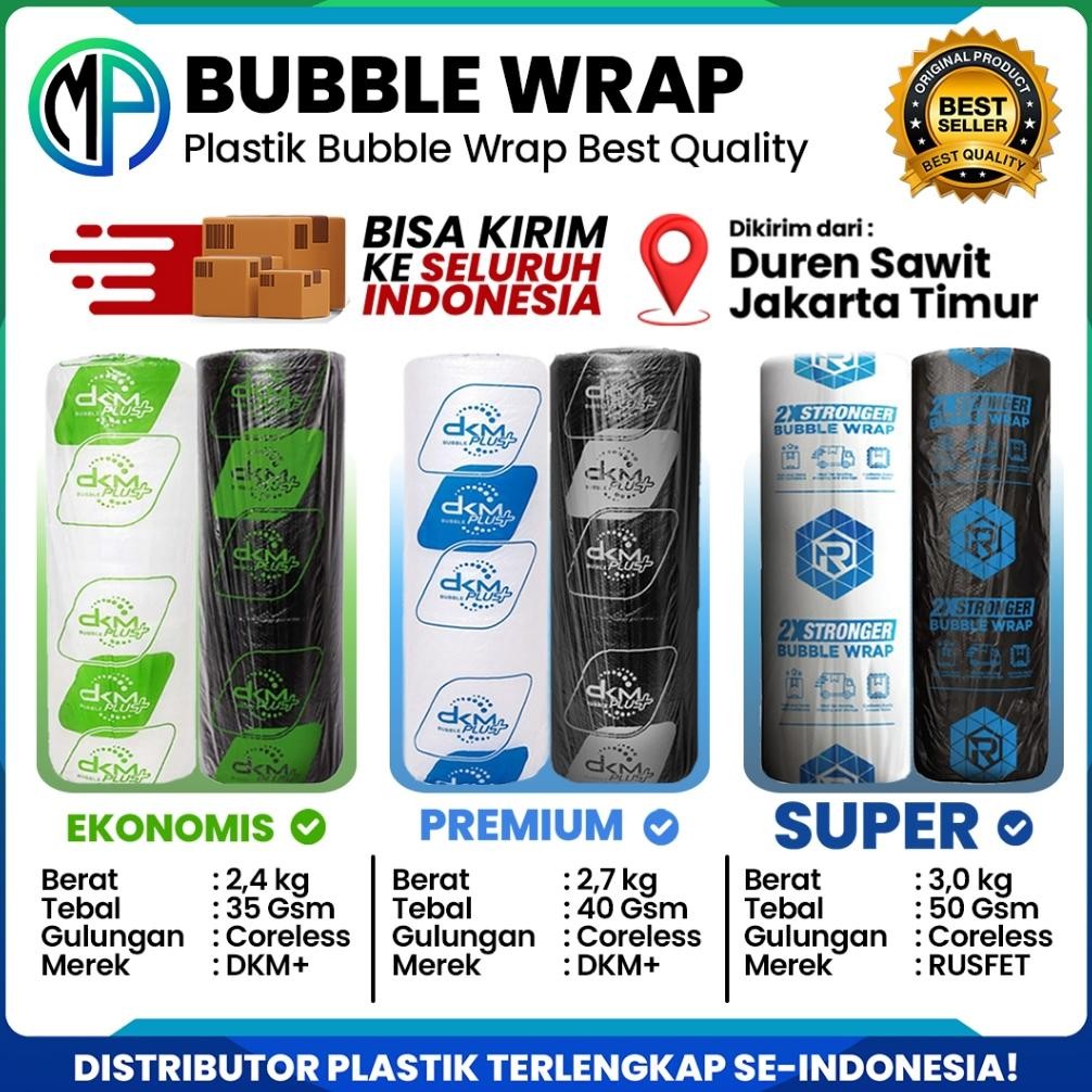 

Plastik Pembungkus Paket Barang Bubble Wrap 125cm x 50meter Berat 3Kg Warna Hitam & Bening Coreless AST