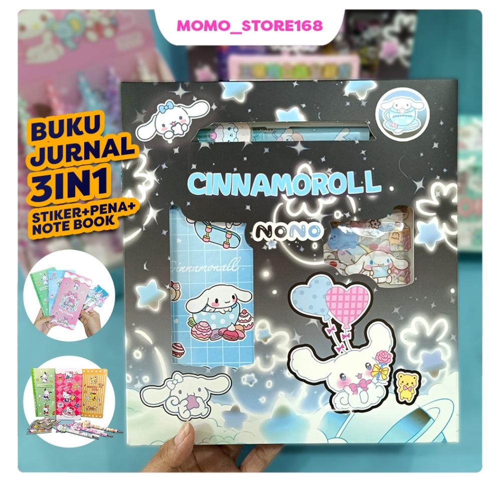 

Buku jurnal sanrio kuromi hellokitty 3in1 notebook + set stiker + pena Sticker Journal AST