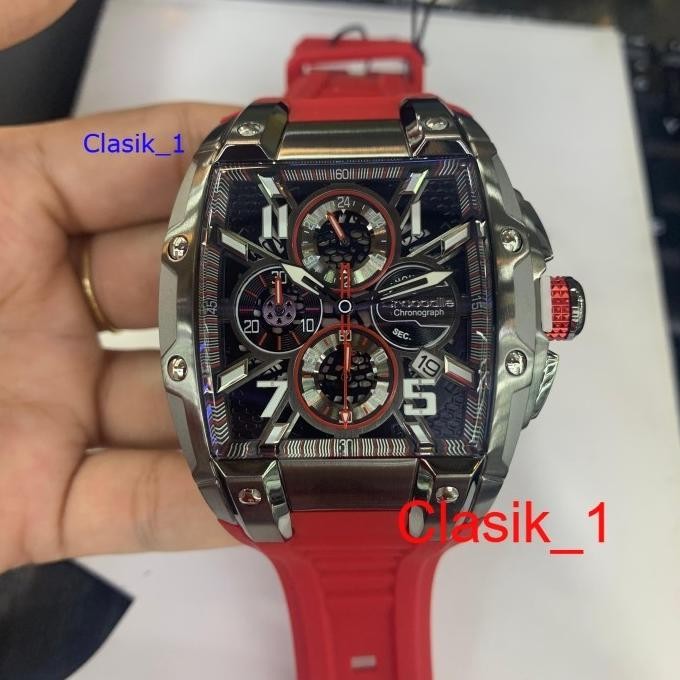 Tersedia Original 100% Crocodile CM-048G34J Jam Tangan Pria Analog Rubber Red Chronograph CM048 2 Ta