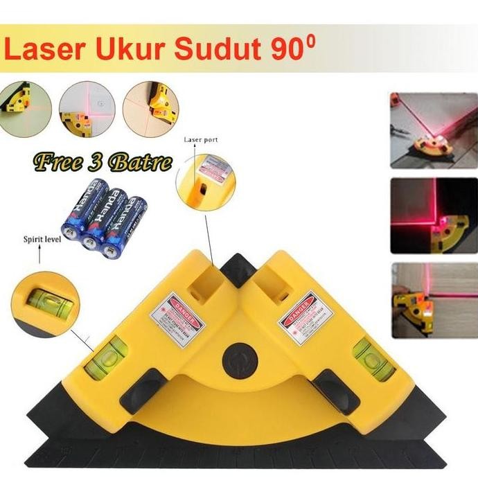 Laser Level Line Lantai Keramik Dinding Alat Ukur Sudut Siku Waterpass 90 Derajat Vertikal - Waterpa
