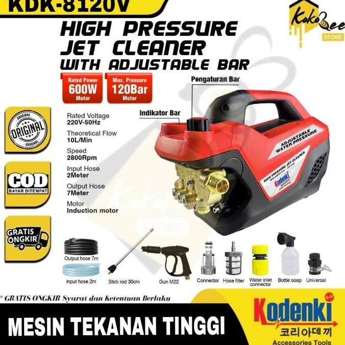 KODENKI Mesin Cuci Jet Cleaner Tekanan Tinggi Mencuci Mobil AC Motor Car Kendaraan Kebun Taman - Den
