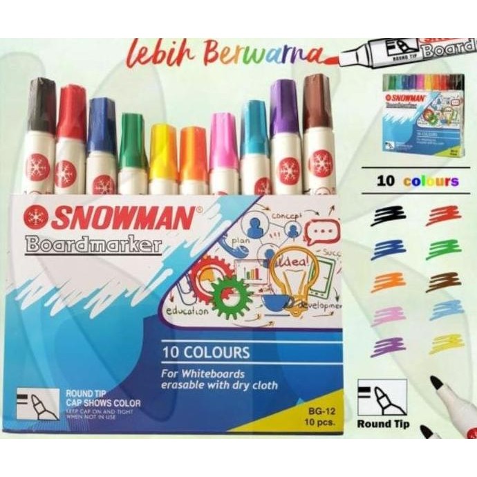 

Spidol Whiteboard Snowman 10 Warna / Sepidol Papan Tulis Snowman Set Co