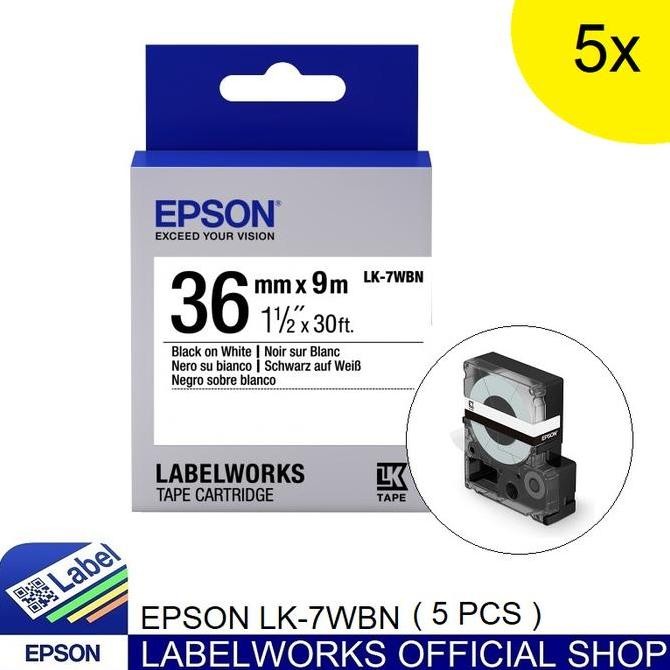 

Epson Label 36Mm Black On White 9M Labelworks Tape Lk-7Wbn Bundle 5Pcs New Stok