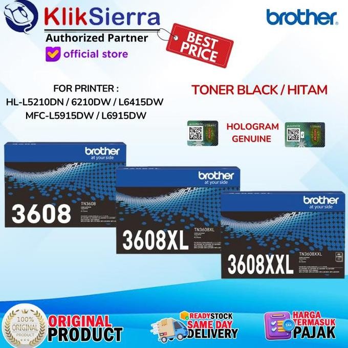 Brother Toner Tn-3608Xxl | Tn-3608Xl | Tn-3608 Toner Black Original - For Printer Hl-L5210Dn, L6210D