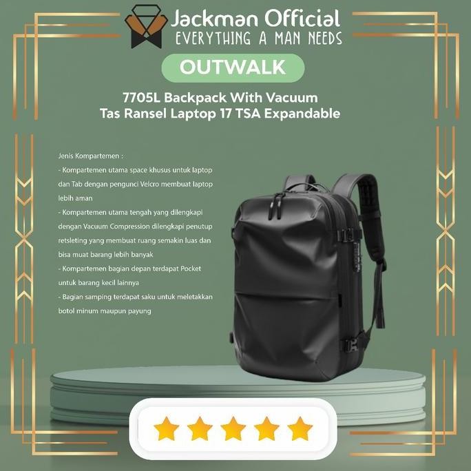 Tersedia OUTWALK 7705L Backpack With Vacuum Tas Ransel Laptop 17 TSA Expandable
