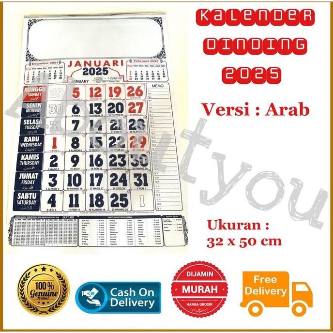 

Kalender Dinding Arab/ China Bulanan Pasaran Jawa 12 Lembar Baru Co
