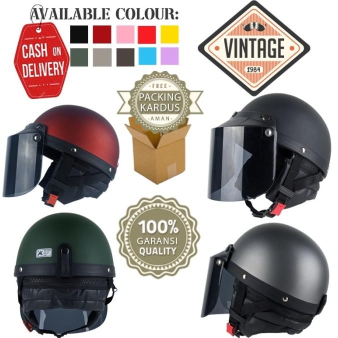 [Allthebest] ACN Helmet Helm Retro Cetok Vintage Bogo Setengah Kepala Dewasa