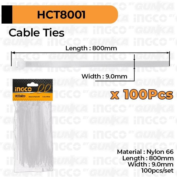 

100-Pcs Cable Ties (80Cm Putih) Ingco Hct8001 Tali Kabel Tis Tie Nylon Co