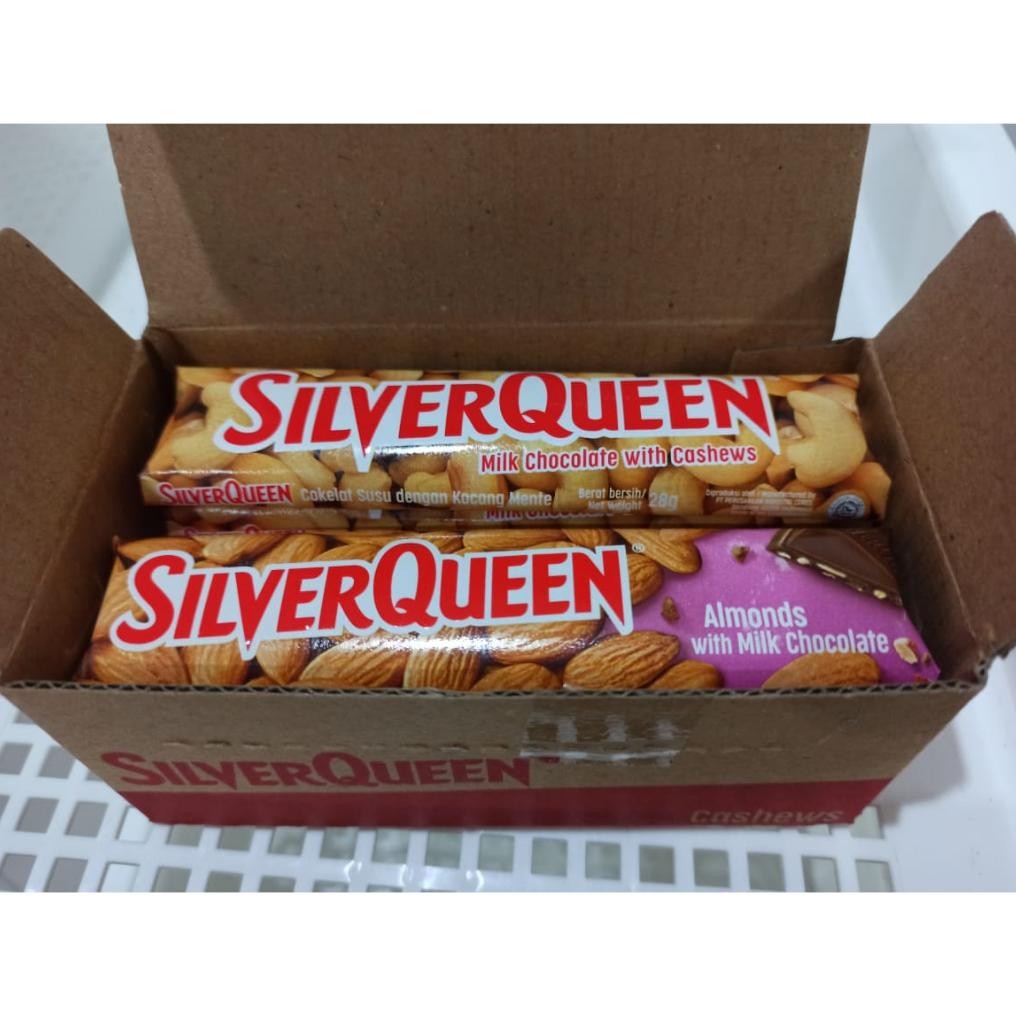 

SILVERQUEEN 22GR (BOX isi 10 PCS) - COKELAT SILVER QUEEN Cashew / Almond / Green Tea / YogHurt Very Berry (BOX)