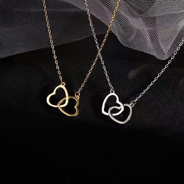 Ready Kalung Wanita Korea Style Liontin Dua Love Silver Aksesoris Perhiasan Gaya Casual