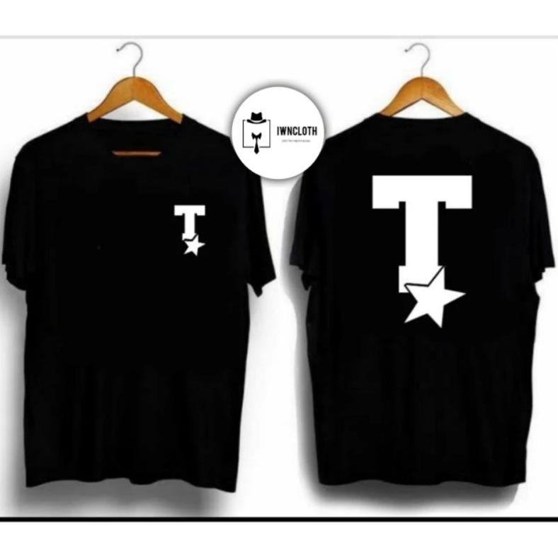 Promo Kaos Inisial Nama Huruf T Star Sablon Dtf T-Shirt Kaos Distro Pria Wanita