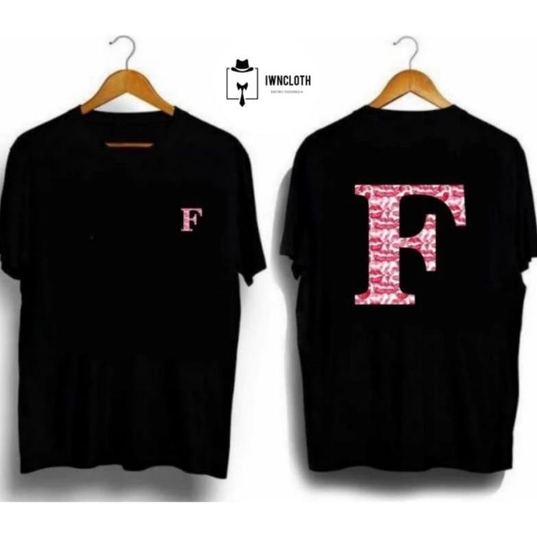 Promo Kaos Inisial Nama Huruf F Kiss Sablon Dtf T-Shirt Kaos Distro Pria Wanita