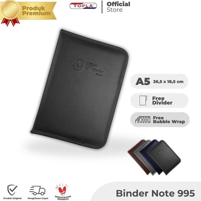 

TOPLA Binder Kulit Resleting A5 Buku Binder Zipper Binder Kulit Ukuran A5 995 Binder Campus Alat Besi Hitam Biru Stationery lc