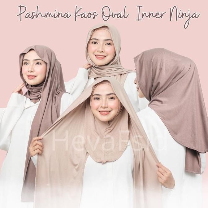 Sale Heva - Pashmina Kaos Oval Inner Ninja | Pashmina Inner Ninja Kaos Menutup Leher | Jilbab Pashmi