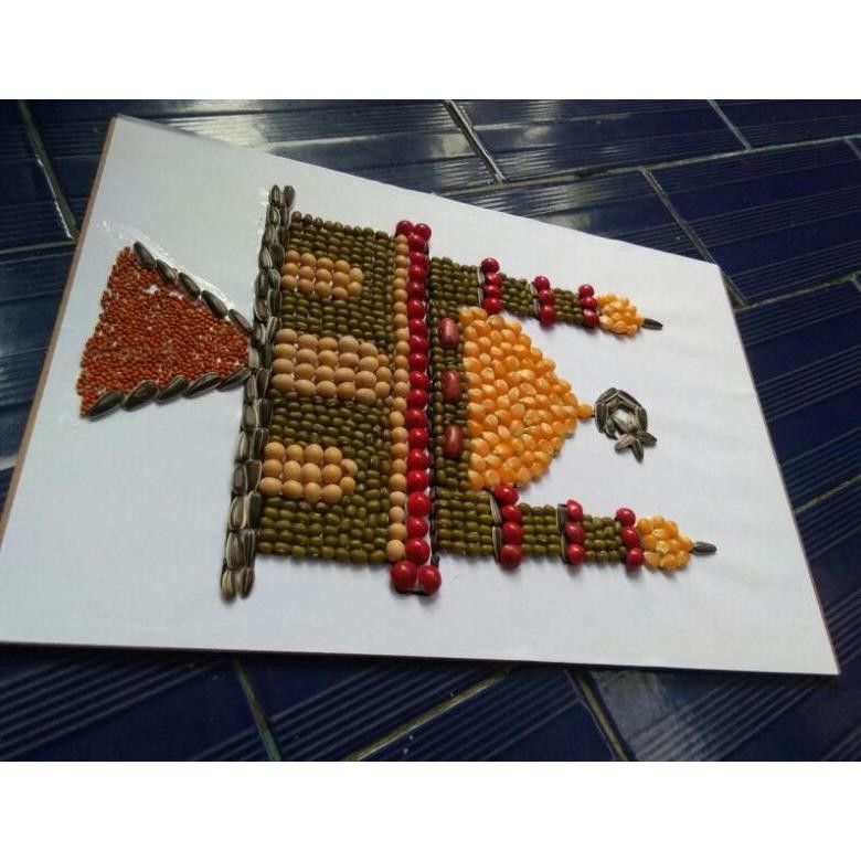 

kolase biji bijian gambar masjid prakarya
