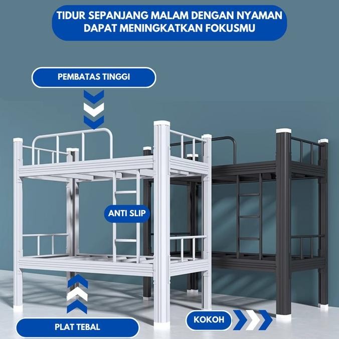 Ranjang Tingkat Bahan Besi Tebal Anti Karat Minimalis Estetik Ranjang Tempat Tidur Dewasa Dan Anak