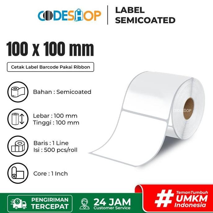 

HOT SALE Label Barcode Semicoated 100x100 mm 1 Line Codeshop Kertas Stiker 500 Pcs