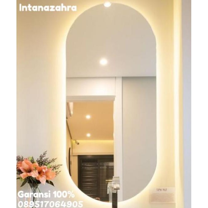 TERMURAH - Cermin Dinding Oval Mirror Lamp LED Cermin Rias Oval