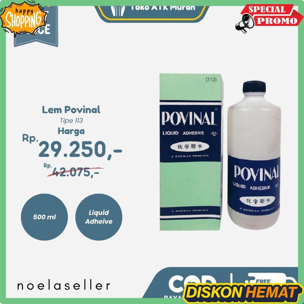 

Lem Cair Povinal No. 113 - 500 Ml Diskon Setengah Harga