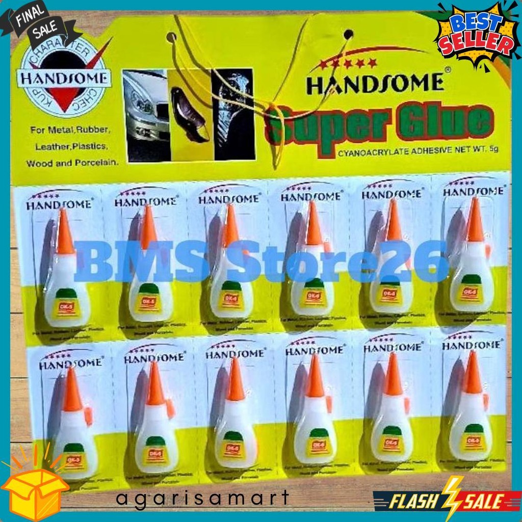 

Lem Botol - Lem Power Glue Botol Handsome - 1 Lembar Isi 12 Pcs Diskon Setengah Harga