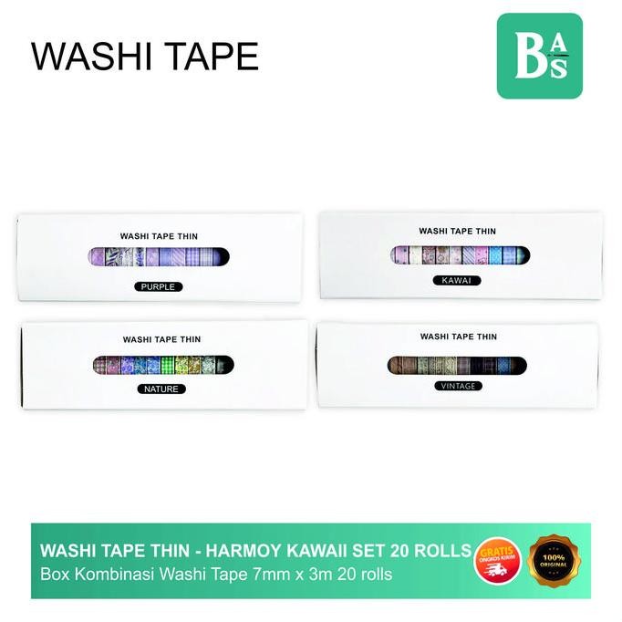 

DISKON Washi Tape Thin - Harmony Kawai Set 20 Rolls - Set Kombinasi Washi Tape 7mm x 3m - Bali Art Supplies
