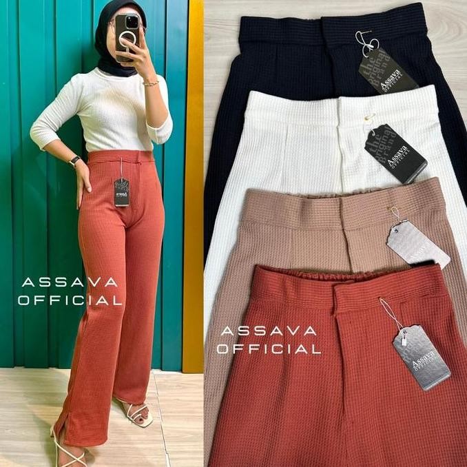 Bestseller- Kulot Knit Waffle Highwaist Premium - Celana Kulot Waffle Slit - Loose Pants Waffle