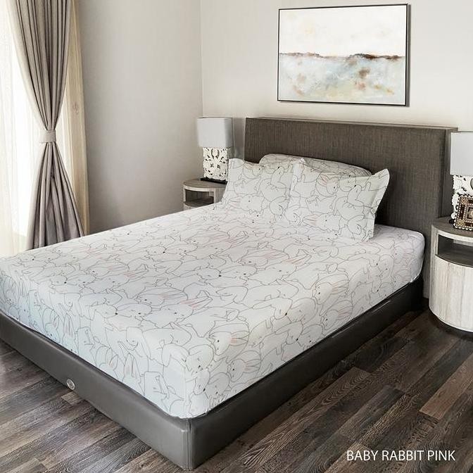 KING RABBIT SPREI SUPER SINGLE 120X200CM MOTIF BABY RABBIT PINK