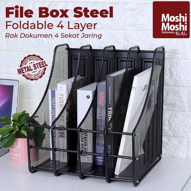 

READY File Box Foldable Steel 4 Layer Rak Penyimpanan Dokumen 4 Sekat Jaring Besi NEW