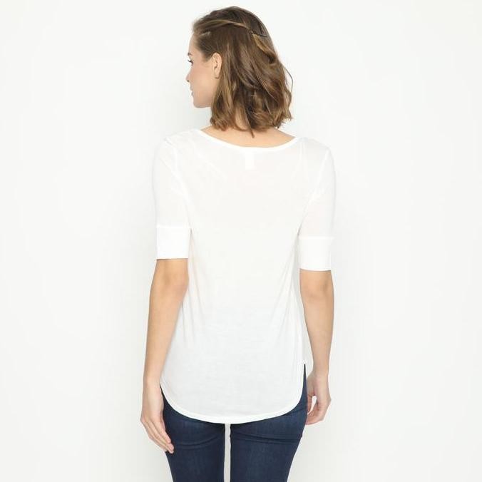 New Arrival  Kaos Wanita Hnm Basic Tee Quarter Sleeve White Hnm Polos