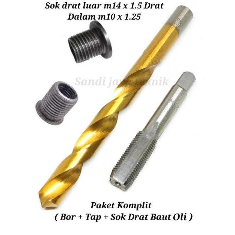 Produk Baru Paket Tap Bor Shok Drat Baut Oli M14 x M10 Set Komplit Bor + Tap Baut Motor