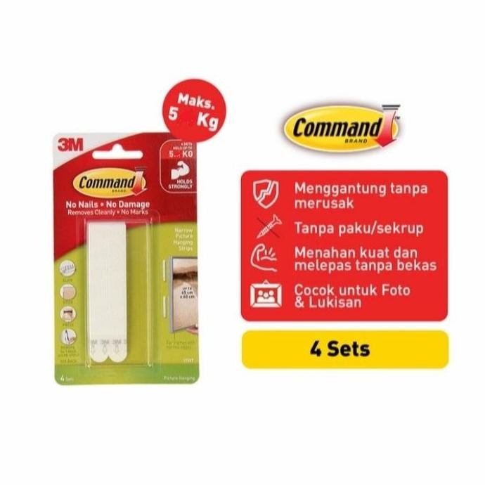 

''Terlaris" 3M Command Narrow Strip Perekat Lukisan/Frame 17207 Isi 4Sets Kg Murah
