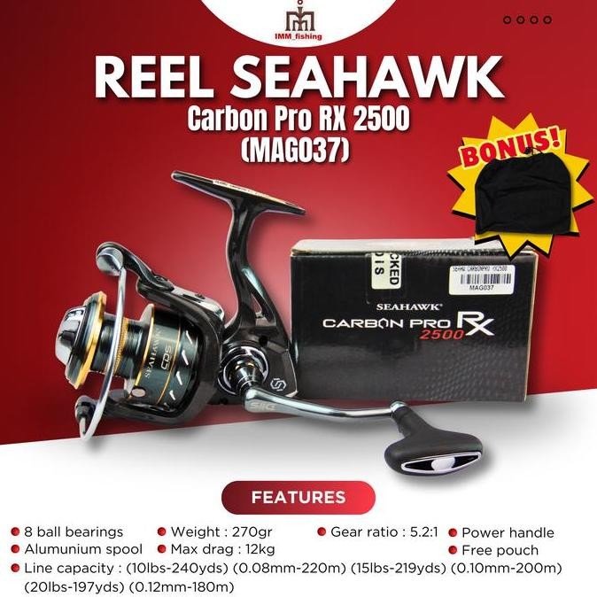 Tersedia REEL SEAHAWK CARBON PRO RX | Alat Gulungan Pancing | Power Handle