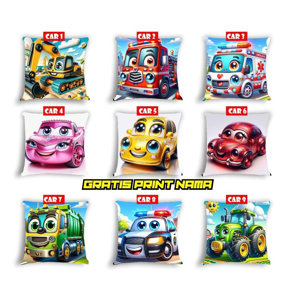 BANTAL ANAK KARAKTER MOBIL GRATIS PRIN NAMA AST