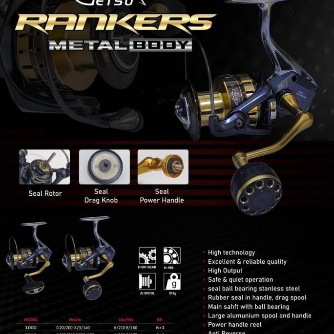 Tersedia reel pancing getsu rankers body metal 6000 reel laut