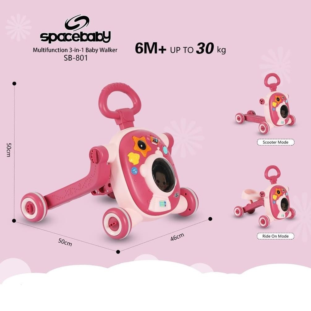SPACE BABY SB 801 Baby Walker 3 in 1 Push Walker ( WALKER, SCOOTER & PUSH BIKE ) AST