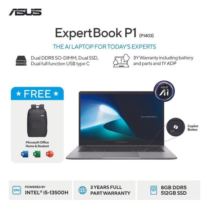 ASUS Expertbook P1403CVA i5 13500H 16GB 512GB SSD 14"FHD IPS W11 OHS