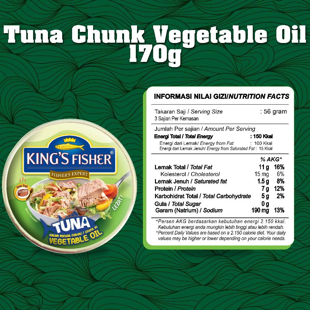 

ready King's Fisher Paket 2 pcs Tuna dalam Minyak Nabati Tuna in Oil Daging Makanan Kaleng 170 gr murah