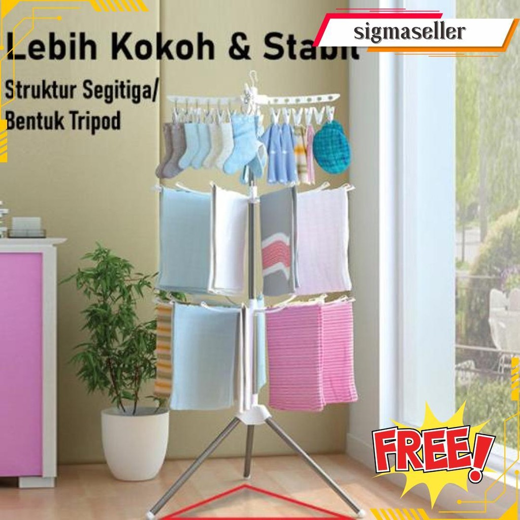 Menara Rak Jemuran Baju Bayi Handuk Menara Kaos Kaki Kain Gantung Berdiri Hanger Lipat Tiang 3 Susun