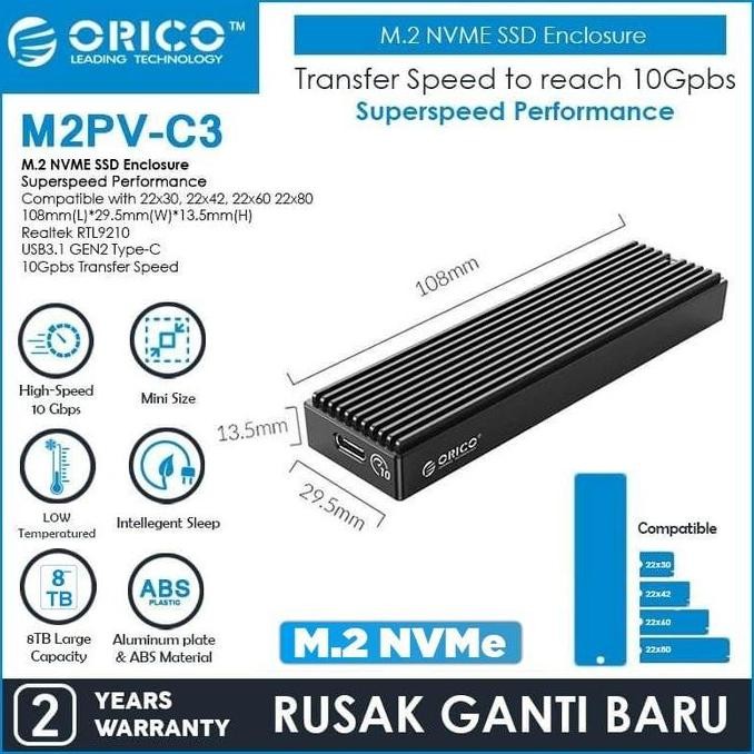 ORICO M.2 NVMe SSD Enclosure - M2PV-C3