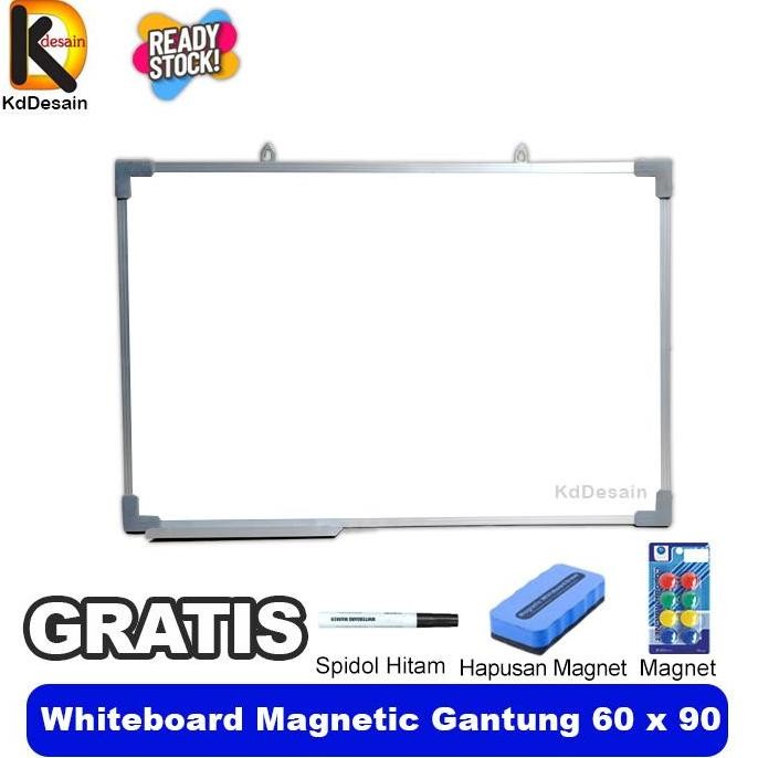 

Papan Tulis Whiteboard Magnetic Gantung 60X90 Spidol Hitam Mgnet Hapus